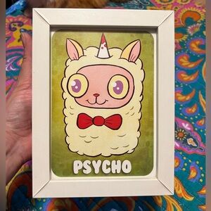 Psycho Llama Art Print in White Frame by Jellykoe